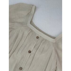 naif Cream Lined Gauze Dress with Button Down Front Short Sleeve L